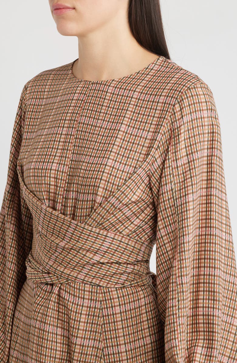 FRNCH Apollinaire Check Long Sleeve Dress, Alternate, color, Ocre