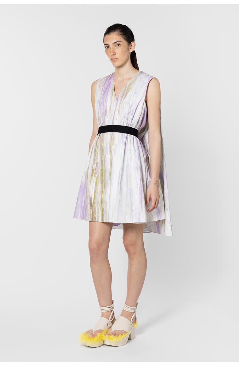 Roksanda Elia Printed Cotton Mini Dress, Main, color, Brush Chalk / Wisteria