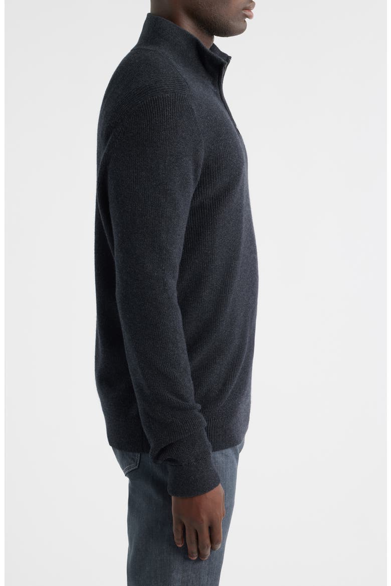 Cotton & Cashmere Quarter Zip Sweater, Alternate, color, BLACK COAL HEATHER