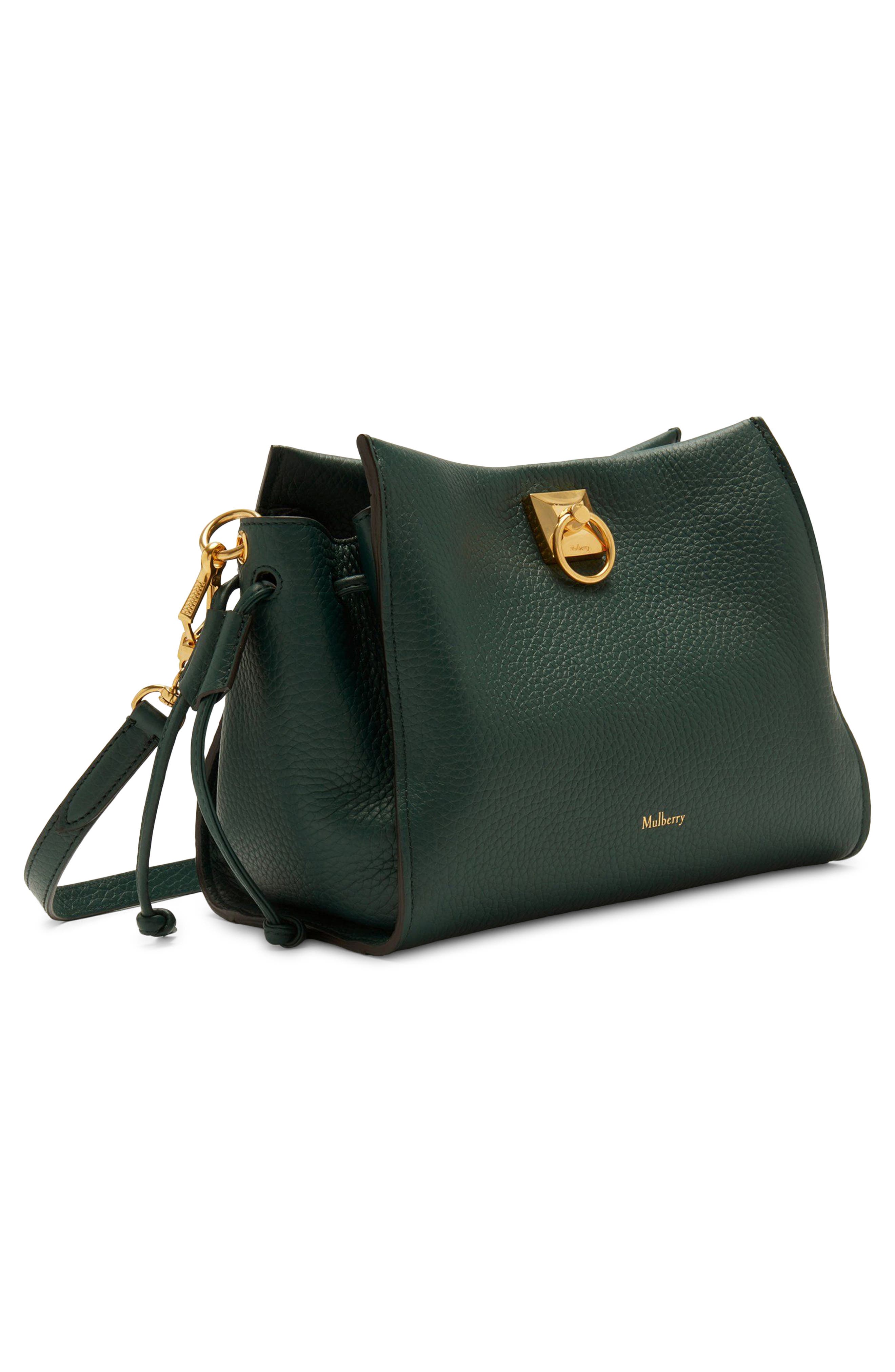 Small Iris Leather Top Handle Bag, Alternate, color, MULBERRY GREEN