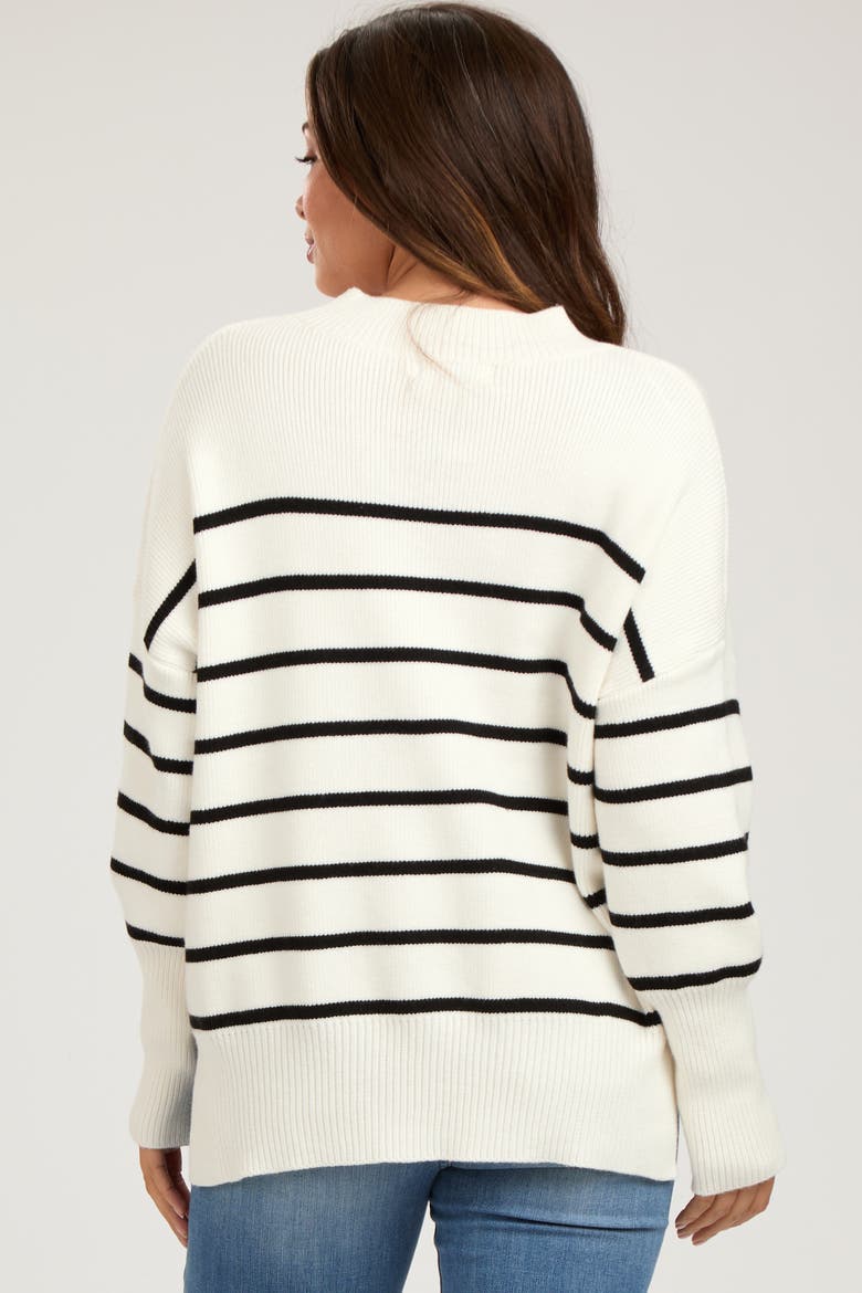 Striped Drop Shoulder Sweater, Alternate, color, Ivory