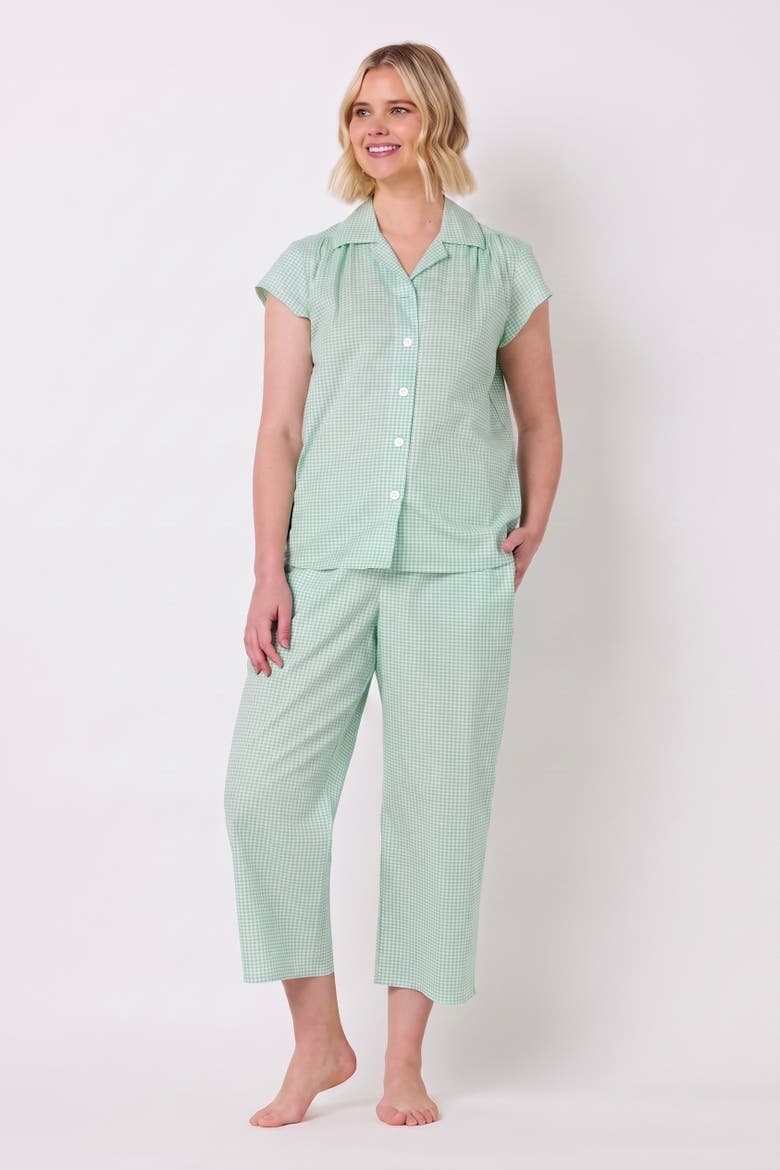 Luxe Pima Capri Print Set, Main, color, Gingham Sea Green