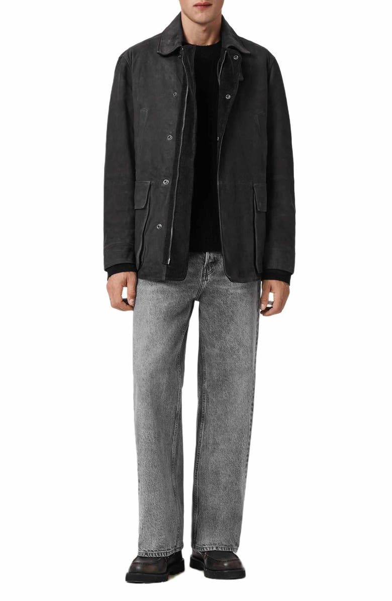 AllSaints Bolton Waxed Suede Coat, Alternate, color, Washed Black