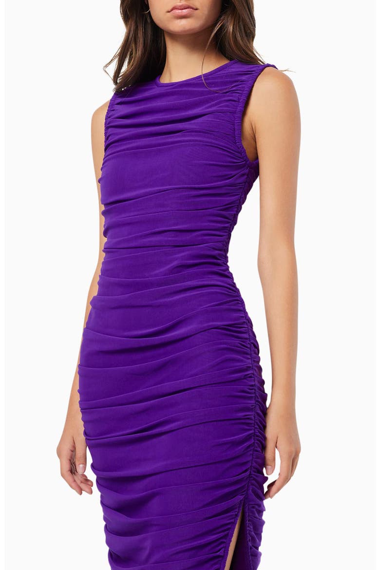 Debbi Sleeveless Ruched Midi Cocktail Dress, Alternate, color, PURPLE