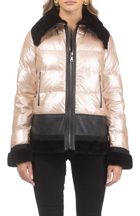 Quilted Jacket with Genuine Shearling Trim