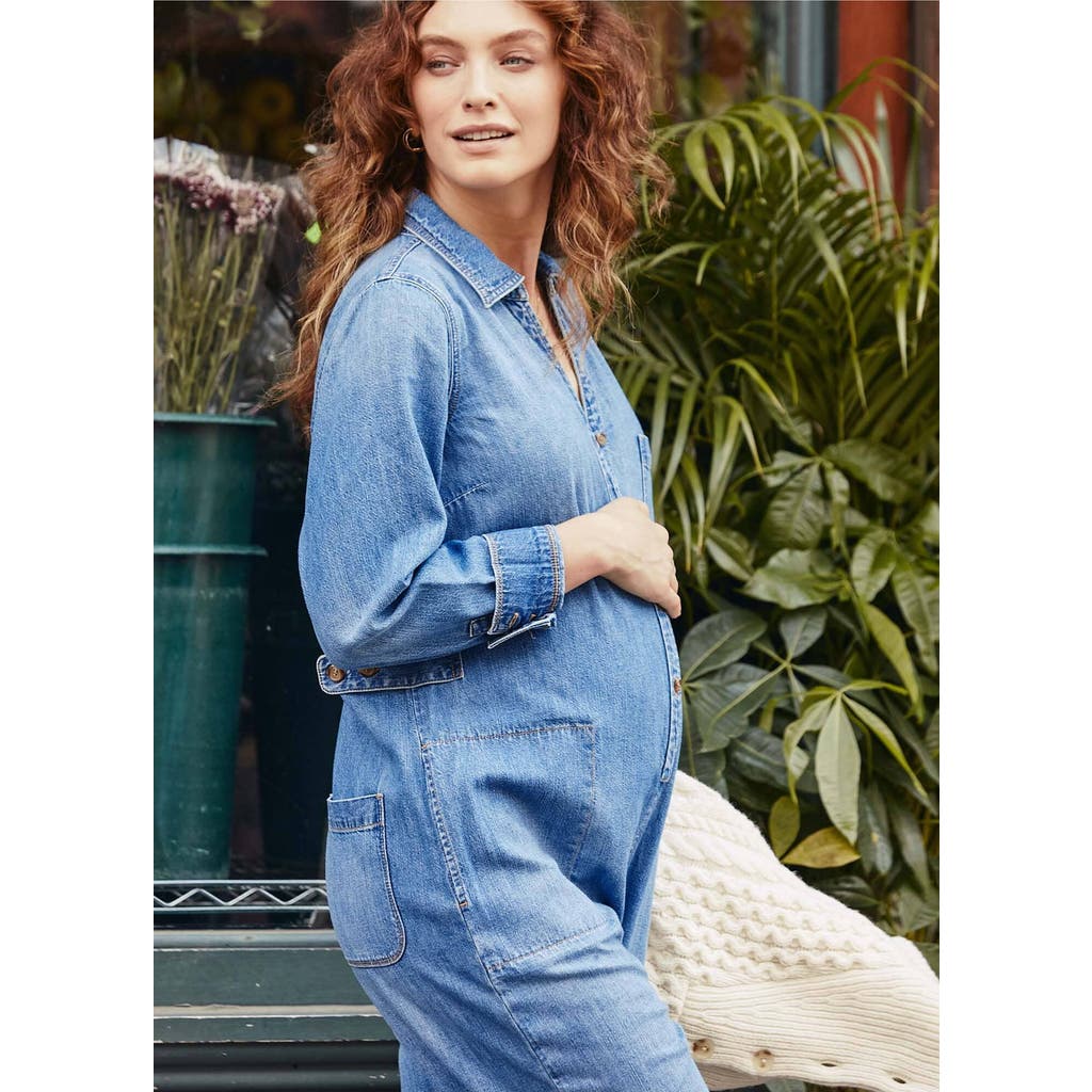 Hatch Collection The Everyday Nursing Denim Jumpsuit In Blue