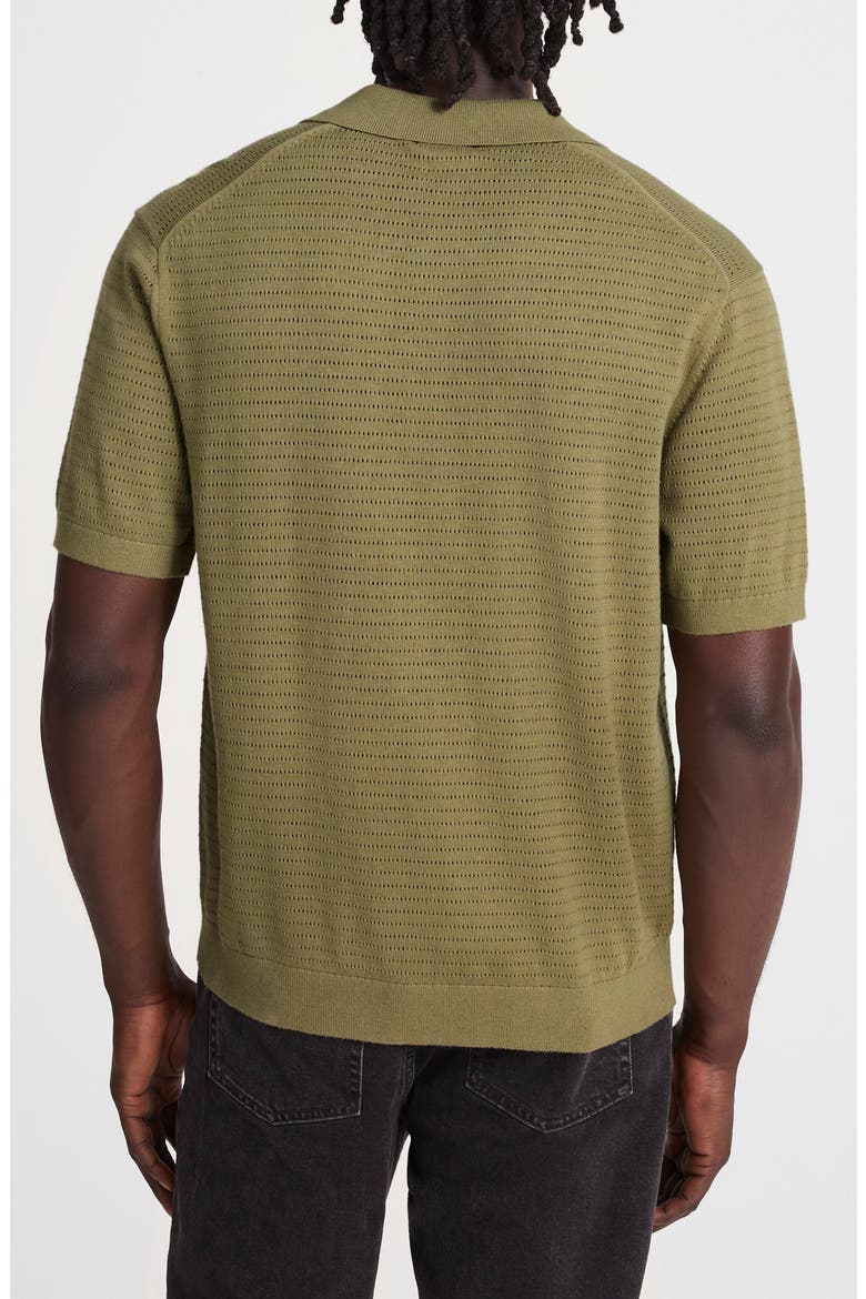 Pointelle Stitch Johnny Collar Sweater Polo, Alternate, color, EXPAT OLIVE