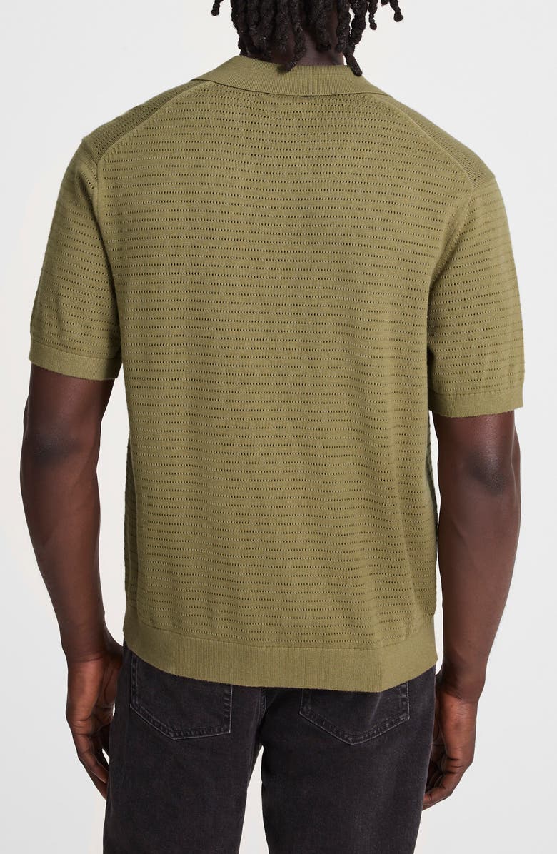 Madewell Pointelle Stitch Johnny Collar Sweater Polo, Alternate, color, Expat Olive