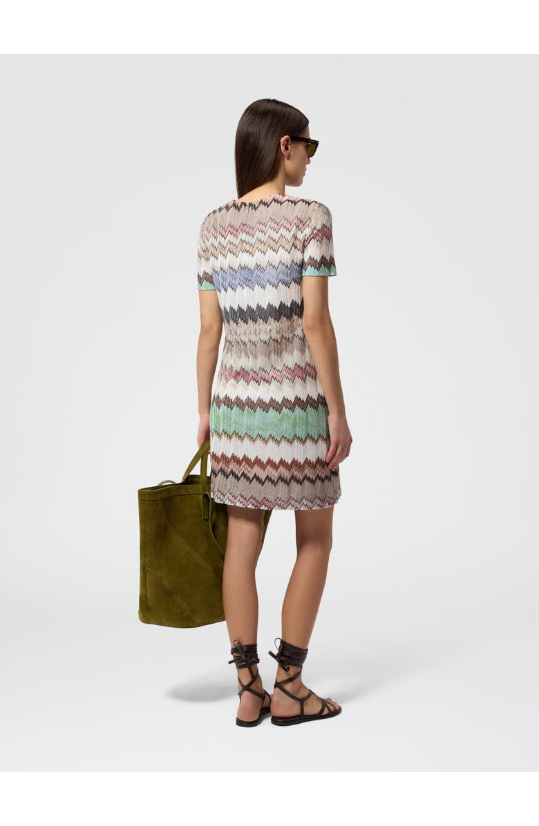 Missoni Mini Dress In Viscose Lamé With Short Sleeves, Alternate, color, Green& Brown