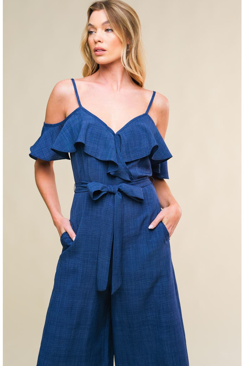 Cold Shoulder Crop Wide Leg Jumpsuit, Alternate, color, INDIGO