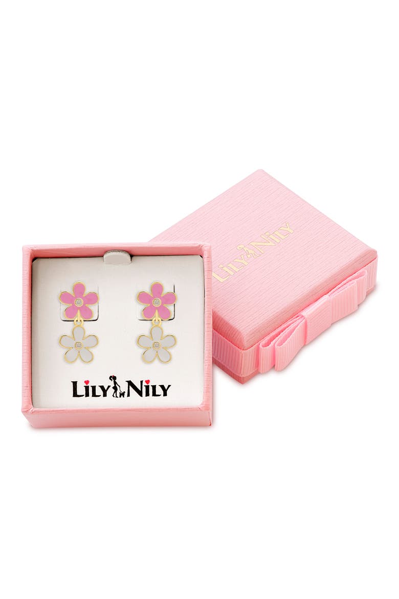 Kids' Double Floral Drop Earrings, Alternate, color, PINK/ WHITE