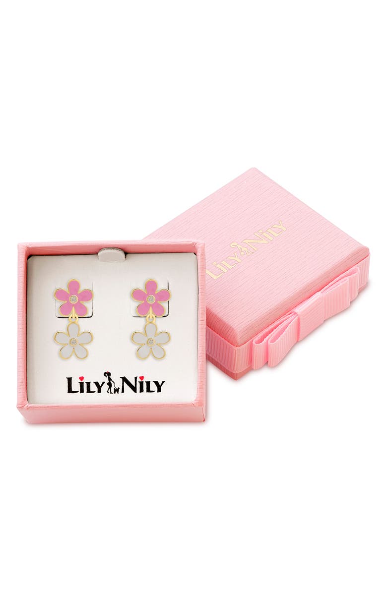 Lily Nily Kids' Double Floral Drop Earrings, Alternate, color, Pink/ White