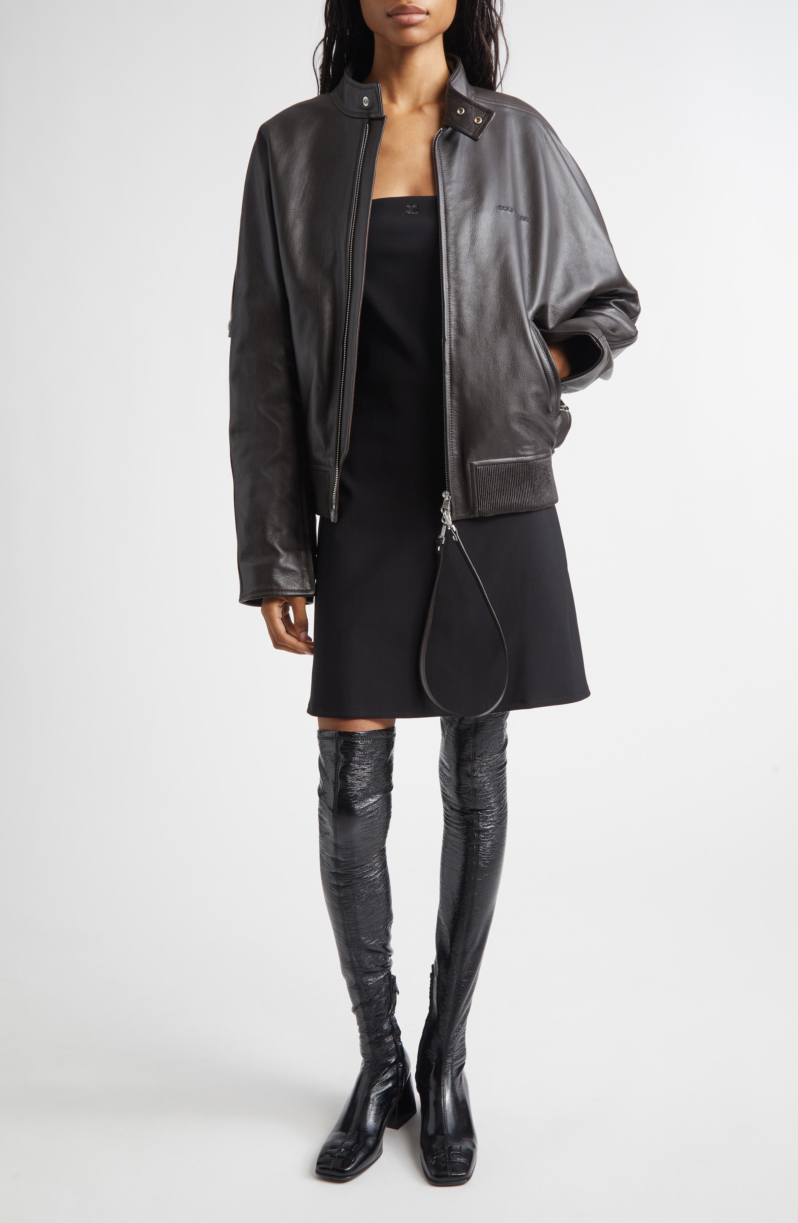 Embroidered Leather Bomber Jacket - image 2