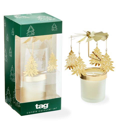 Tag Winter Pine Tree Carousel Candle With Gold Holders Scented
