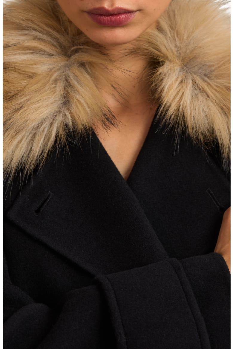 Jolene Wool Coat with Removable Faux Fur Collar, Alternate, color, BLACK