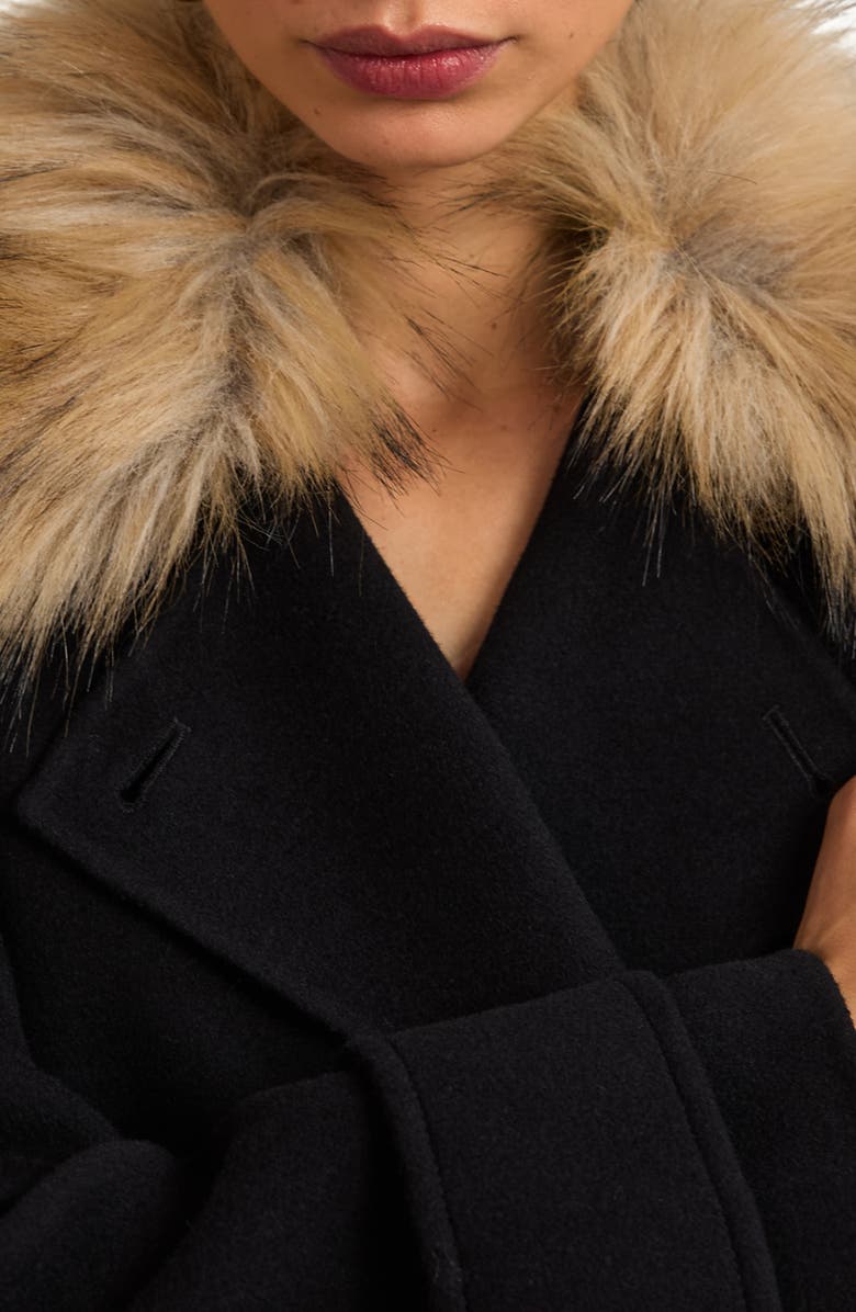 Reiss Atelier Jolene Wool Coat with Removable Faux Fur Collar, Alternate, color, Black