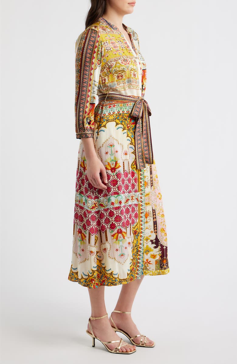 Elie Tahari Fran Baroque Print Long Sleeve Tie Waist Silk Blend Shirtdress, Alternate, color, Baroque Print