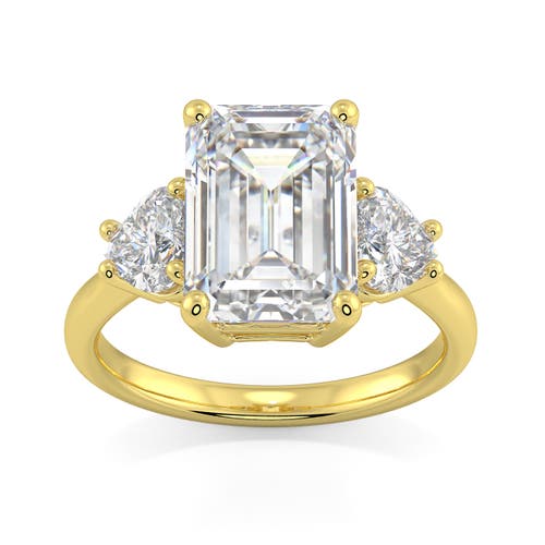Bliss Diamond Certified 4 1/2ct Emerald & Heart 3-stone Diamond Ring 14k Gold Lab Grown In 14k Rose Gold