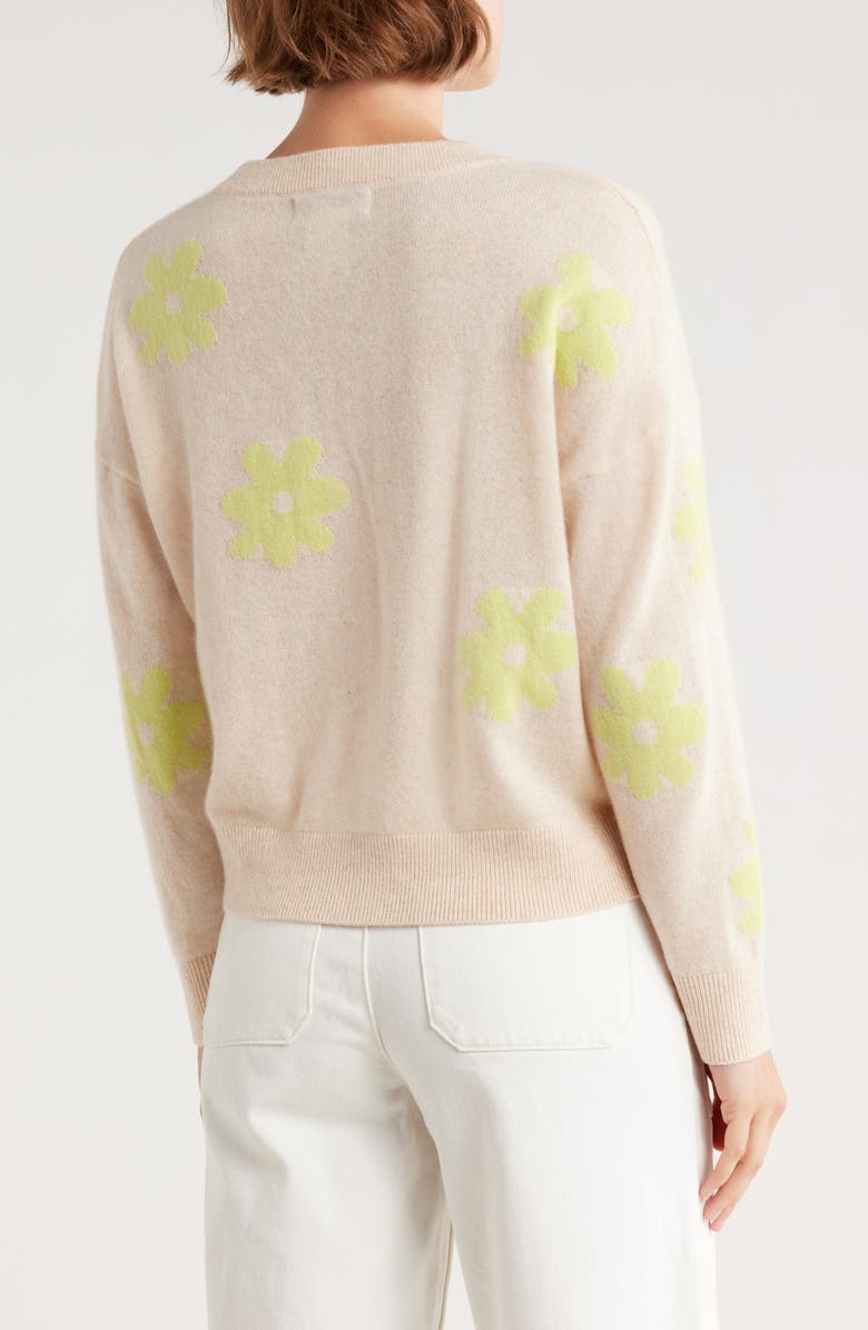 Magaschoni Floral Jacquard Cashmere Sweater, Alternate, color, Creamy Heather/ Sweet Matcha