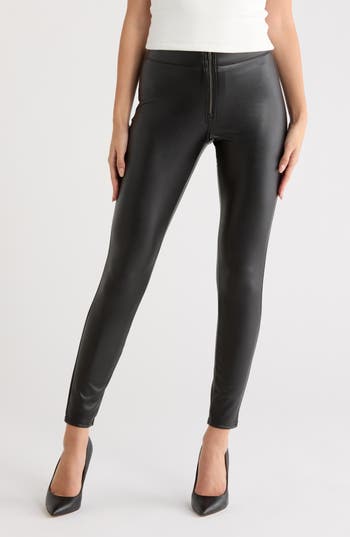 Hue Front Zip Faux Leather Leggings In Black