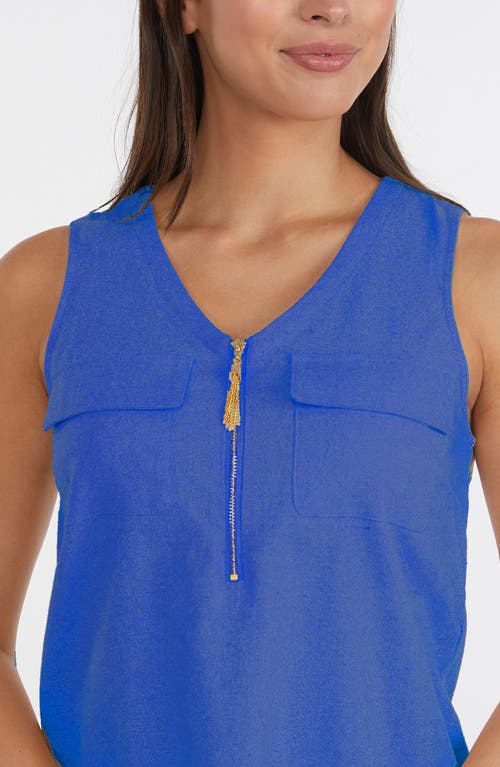 Ellen Tracy Sleeveless Zipper Detail Top In Azure