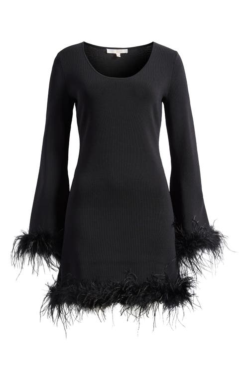 WAYF WAYF KARLIE FEATHER TRIM LONG SLEEVE MINIDRESS 