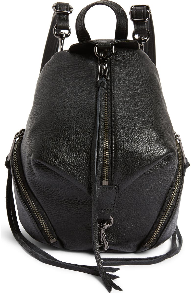 Rebecca Minkoff Mini Julian Pebbled Leather Convertible Backpack, Main, color, Black