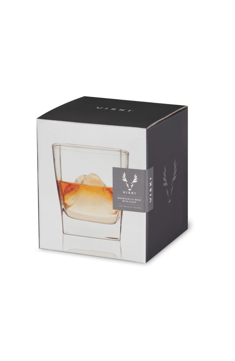 Viski Glacier 2-Piece Mountain Ice Mold with Crystal Glass Set, Alternate, color, Black