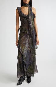 Siedrés Monica Tiered Ruffle Chiffon Maxi Dress with Detachable Scarf Tie