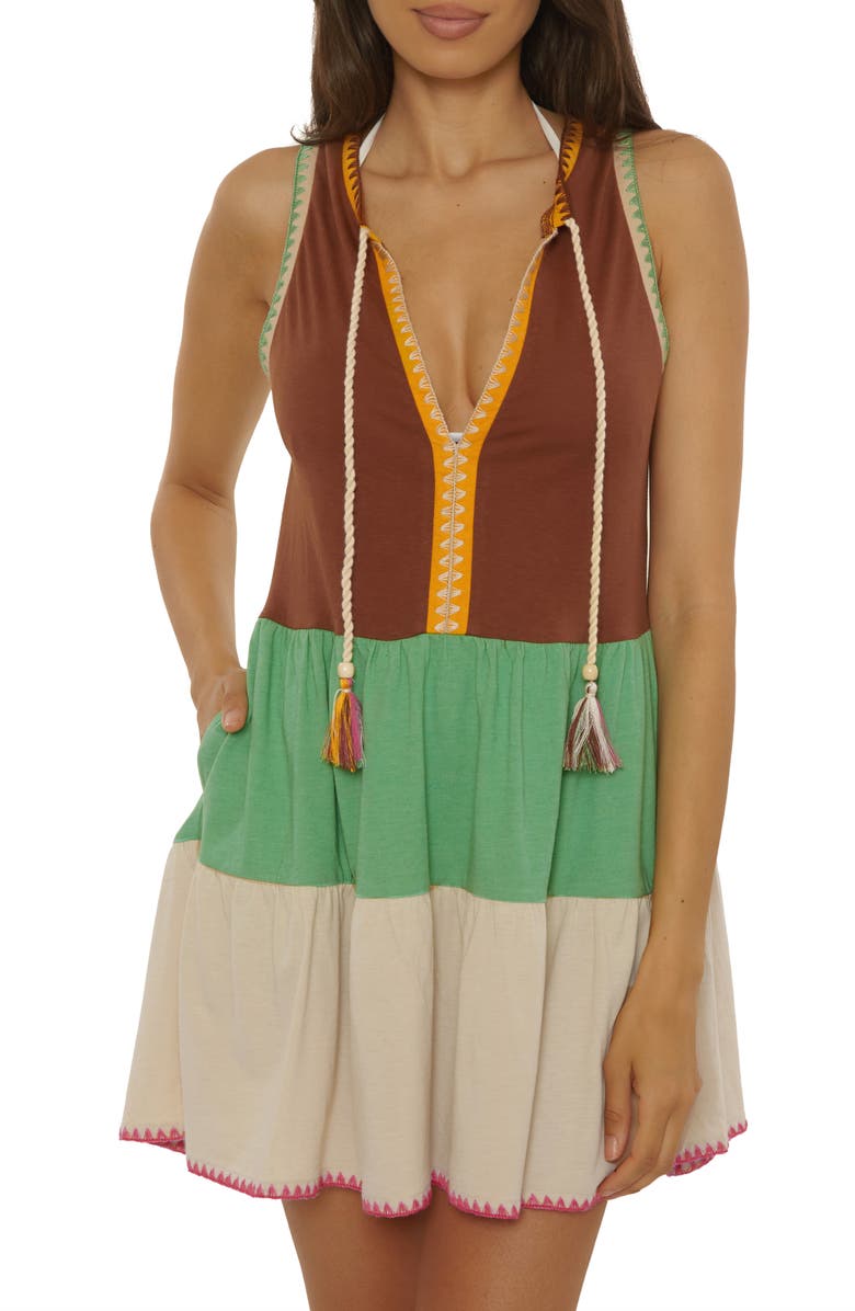 Lucky Brand Lagos Embroidered Colorblock Cover-Up Minidress, Main, color, Sea Grass
