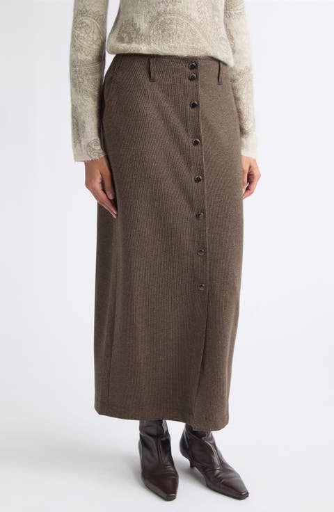Melange Button Midi Skirt