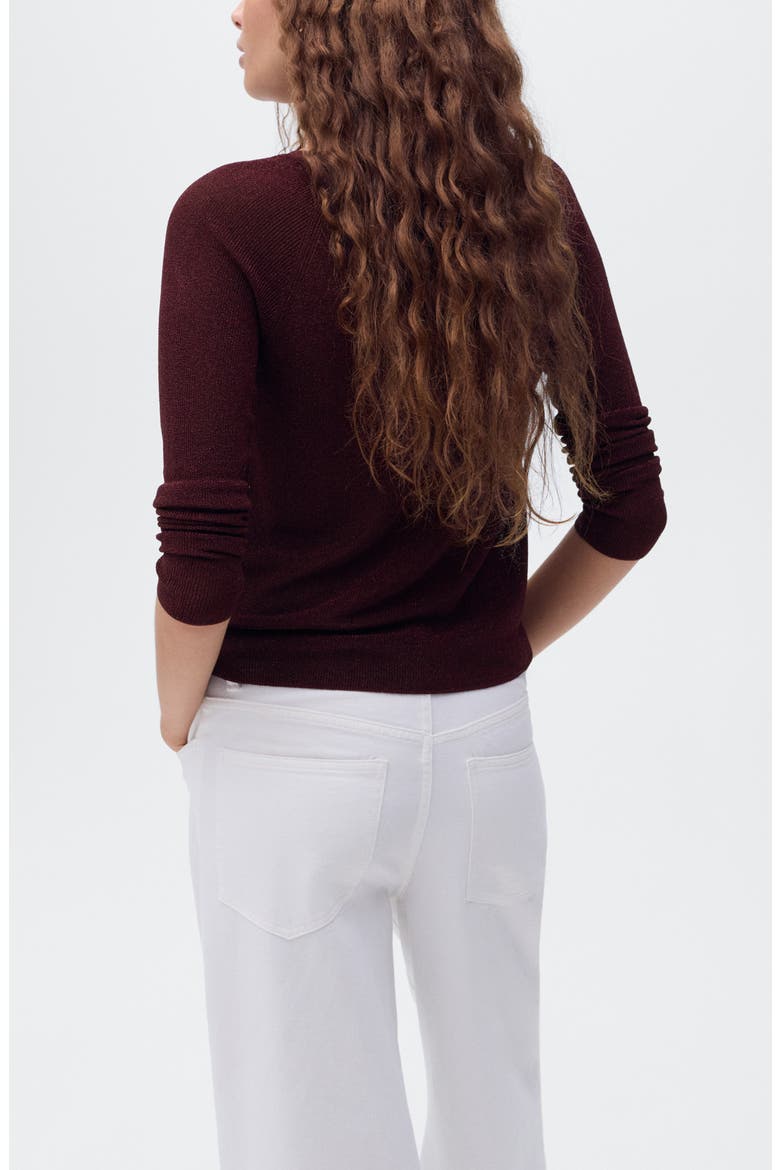 Metallic V-Neck Sweater, Alternate, color, WINE