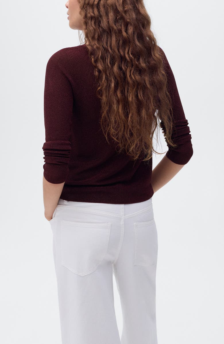 MANGO Metallic V-Neck Sweater, Alternate, color, Wine