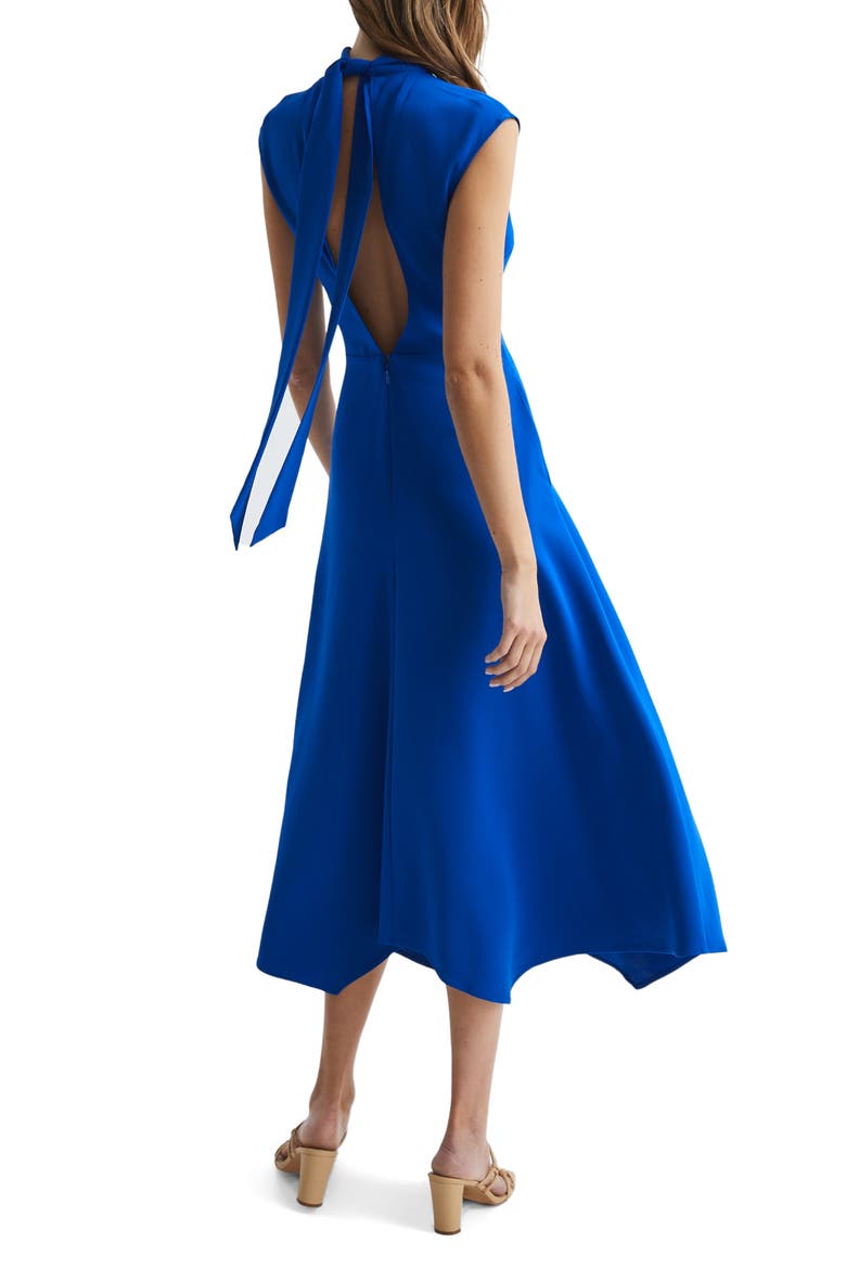 Livvy Mock Neck Open Back Fit & Flare Dress, Alternate, color, BLUE