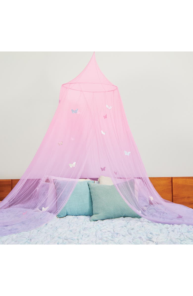 Three Cheers For Girls Butterfly Ombre Bed Canopy with Pink & Purple Shimmering Butterflies Kit, Alternate, color, Multicolored