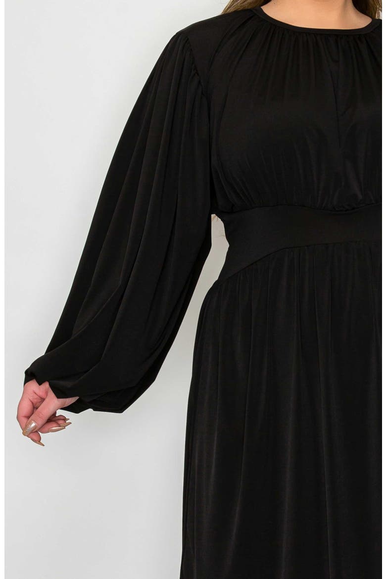 Audrey Gathered Long Sleeve Midi Dress, Alternate, color, BLACK