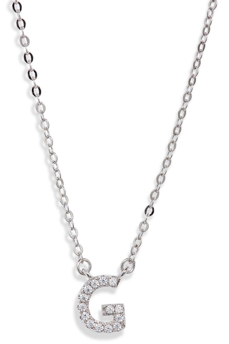 Delicate Cubic Zirconia Initial Pendant Necklace, Main, color, G- CLEAR- SILVER