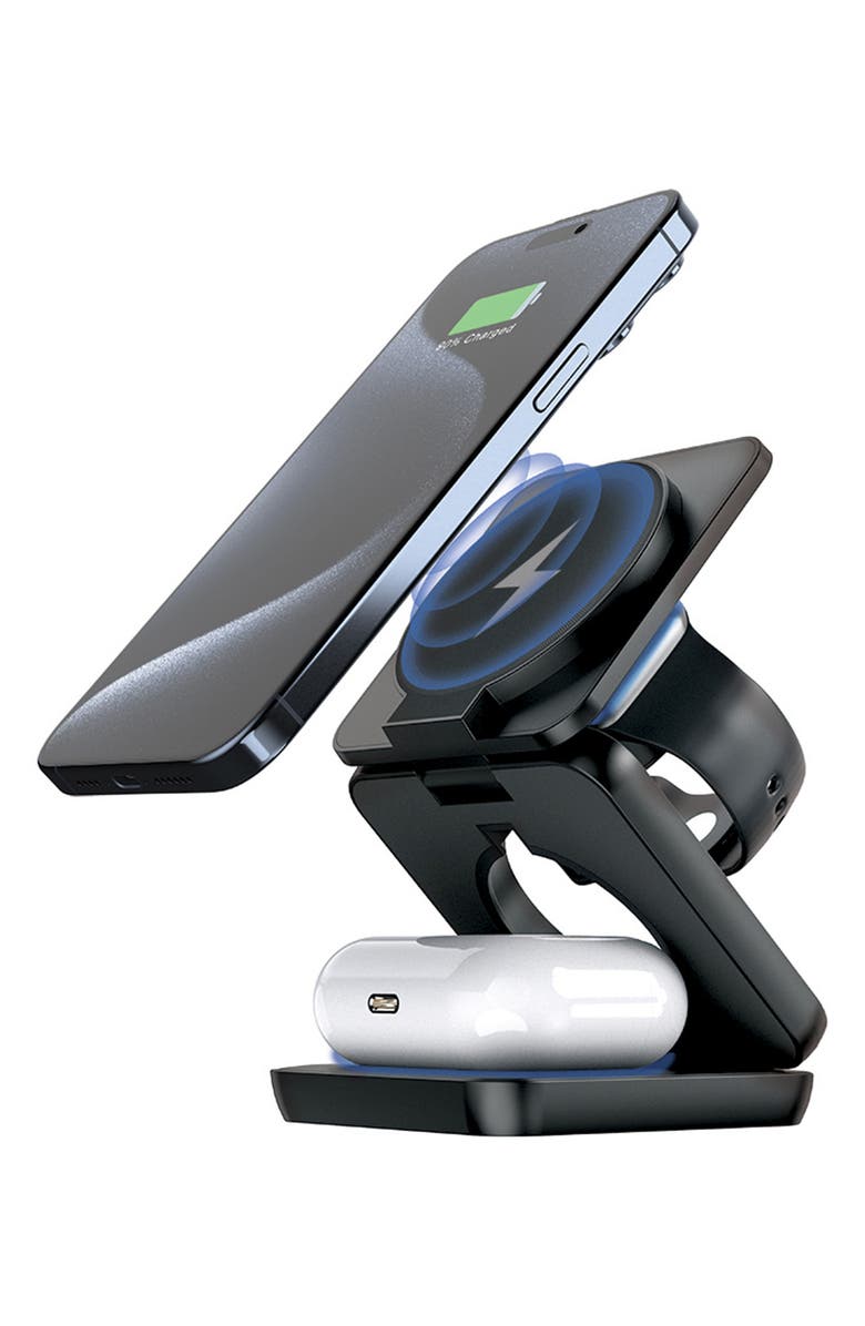 BROOKSTONE 3-in-1 Foldable MagSafe<sup>®</sup> Compatible Charging Station, Alternate, color, Black