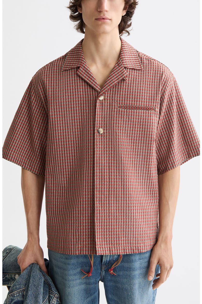 Oversize Microcheck Cotton Camp Shirt, Main, color, AURORA RED MICRO CHECK