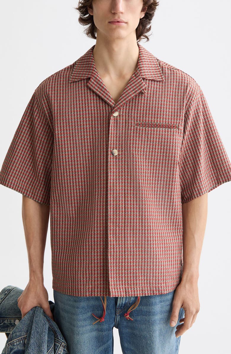 Scotch & Soda Oversize Microcheck Cotton Camp Shirt, Main, color, Aurora Red Micro Check