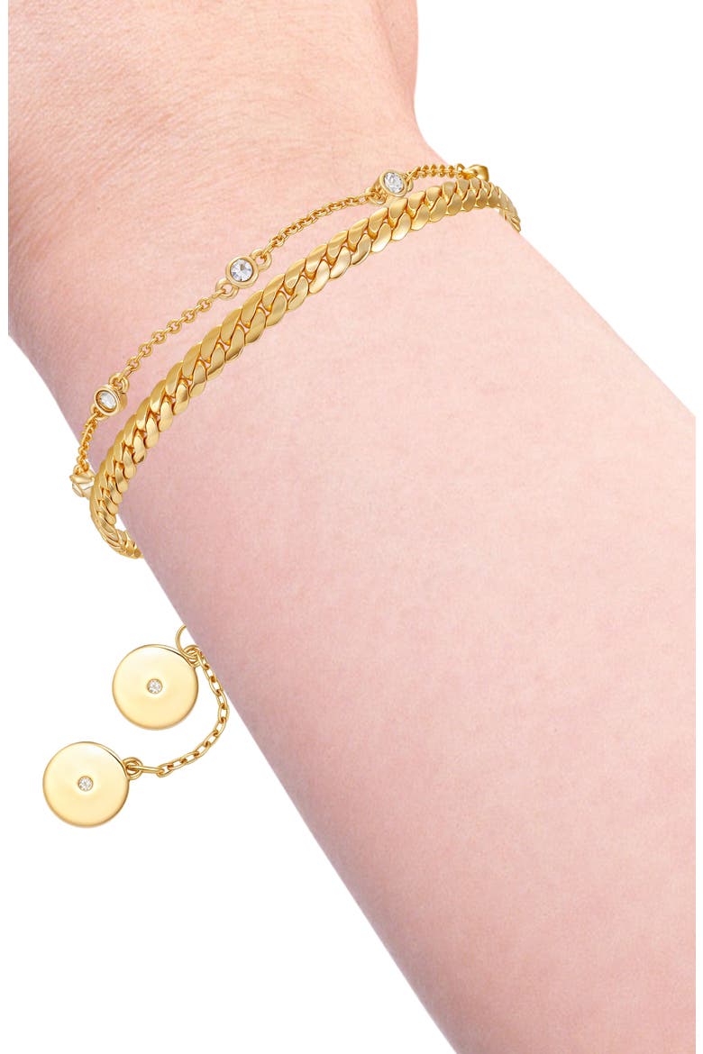 Set of 2 Curb & Station Line Bracelets, Alternate, color, GOLD TONE