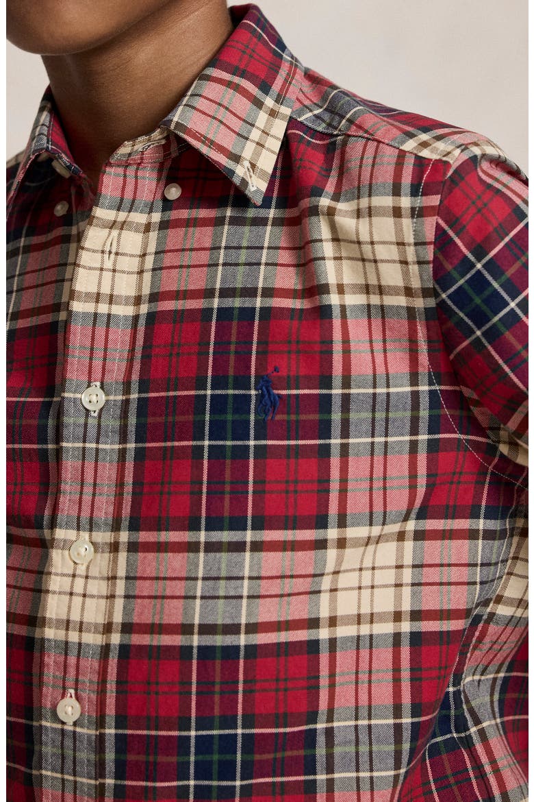 Kids' Plaid Cotton Oxford Shirt, Alternate, color, RED NAVY MULTI