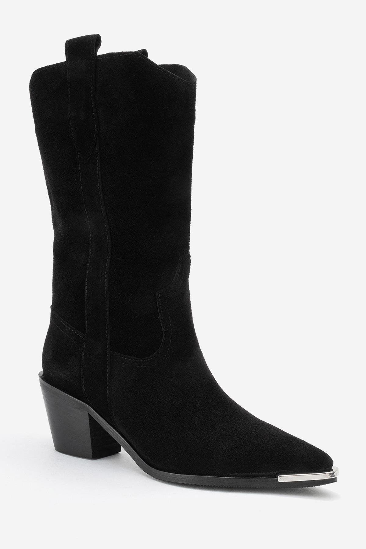 Forever & Always Shoes Alvi Leather Western Boot, Main, color, Black Suede