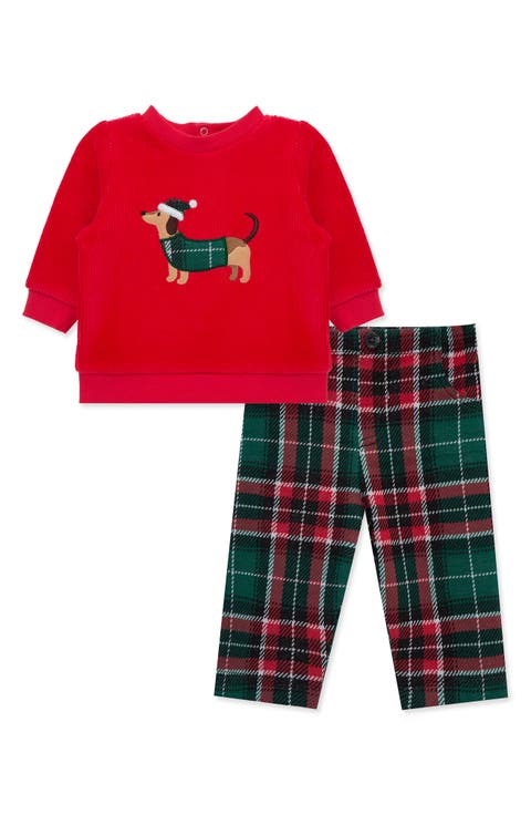 Plaid Puppy Velour Top & Pants Set (Baby)