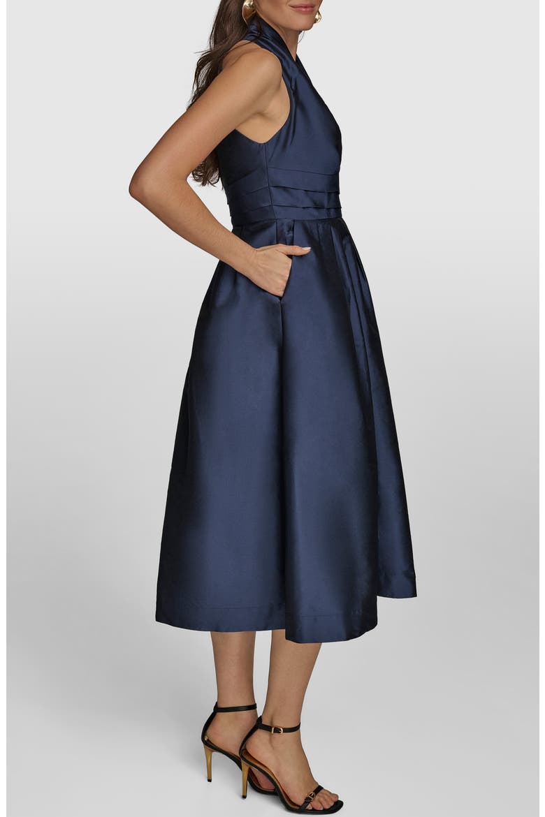 Plunge Neck Taffeta Midi Dress, Alternate, color, TAFFETA BLUE