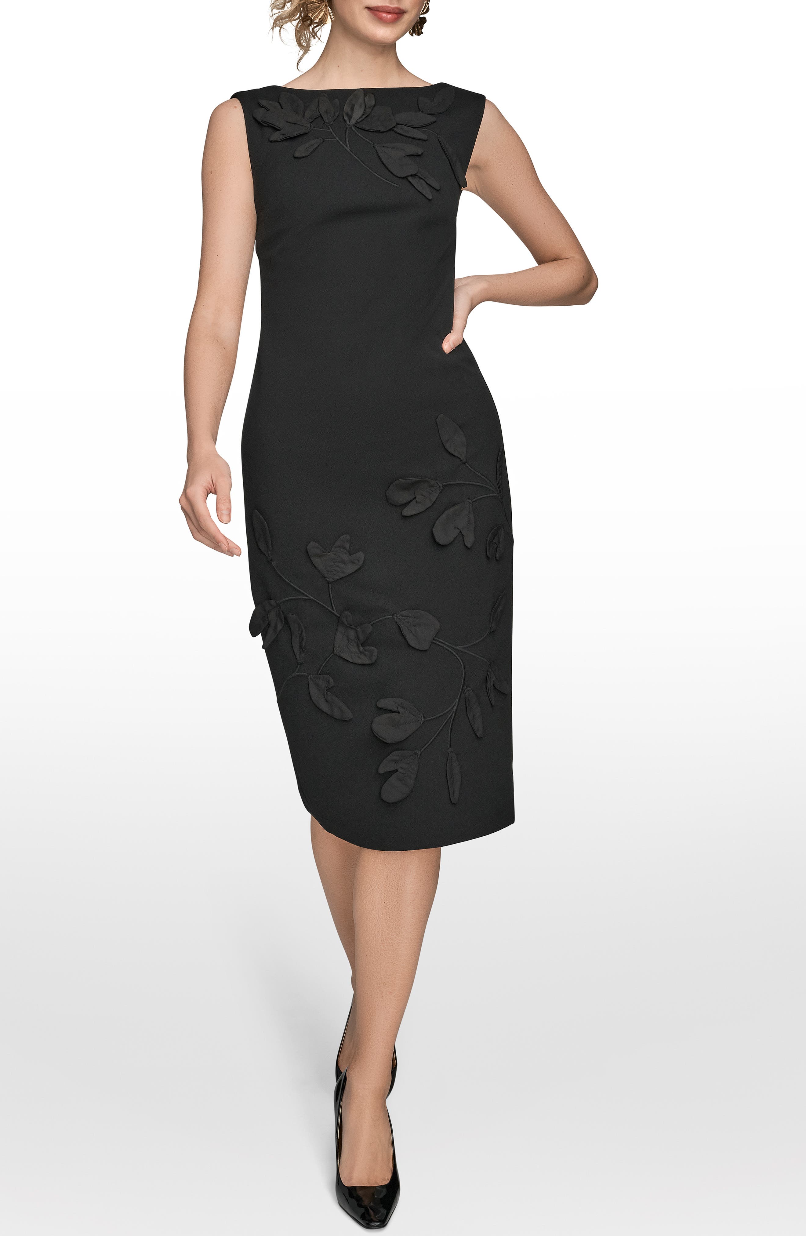 3D Floral Sleeveless Sheath Dress