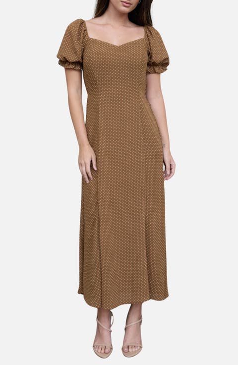 Print Puff Sleeve Maxi Dress