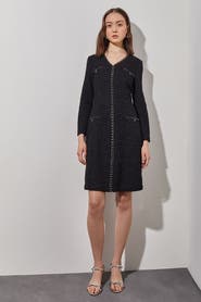 Ming Wang Chain Trim Textured Knit Sheath Dress