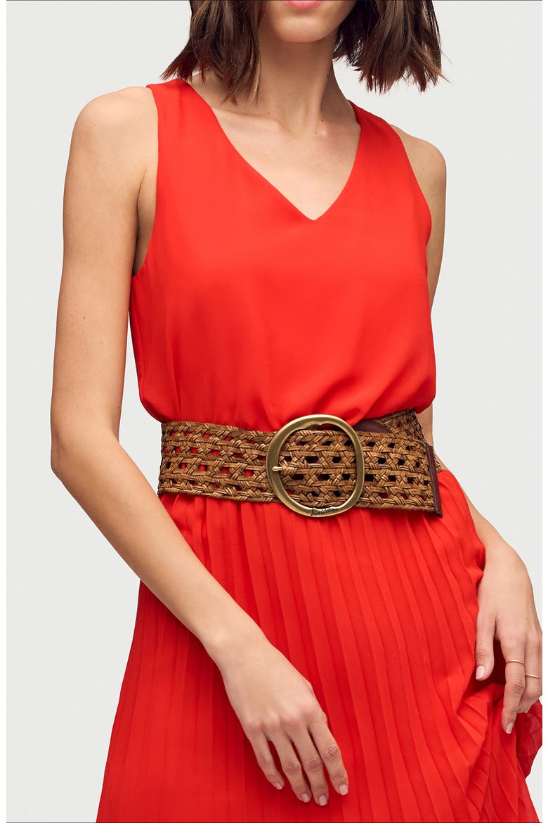 Woven Leather Belt, Alternate, color, BROWN