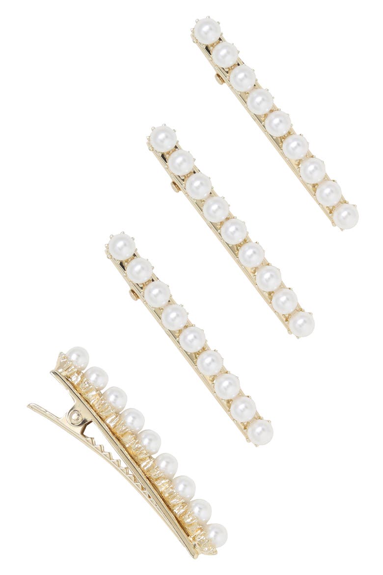 4-Pack Imitation Pearl Hair Pins, Main, color, GOLD